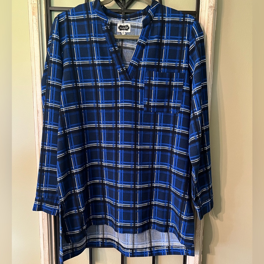 Mud Pie Blue and Gray Plaid Shirt